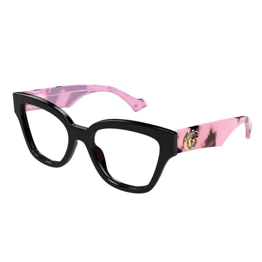 Gucci Eyeglasses Cat Eye Full Rim, Black with Pink Camouflage Havana Frame and